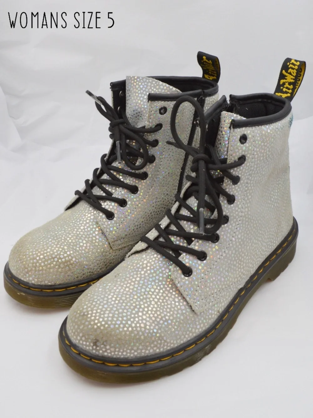 Dr. Martens 1460 Metallic Suede Docs Boots Silver Shimmer Women’s Size 5 - Picture 3 of 10